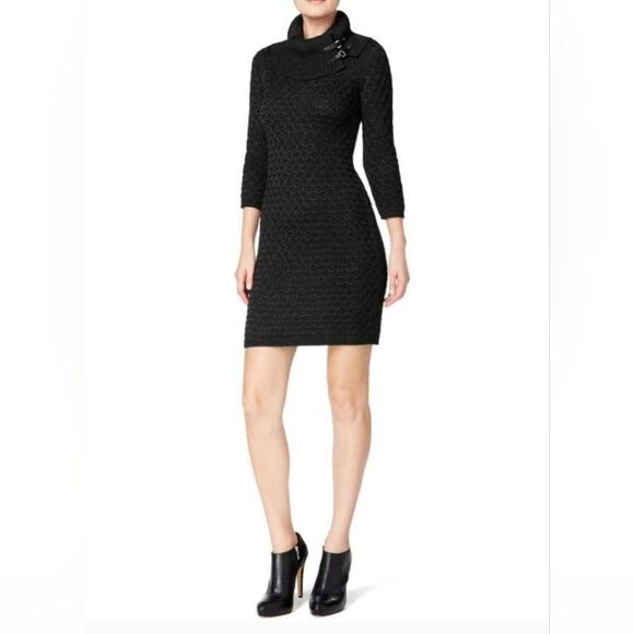 Calvin Klein grey cable knit midi dress with cowl at neck, size L